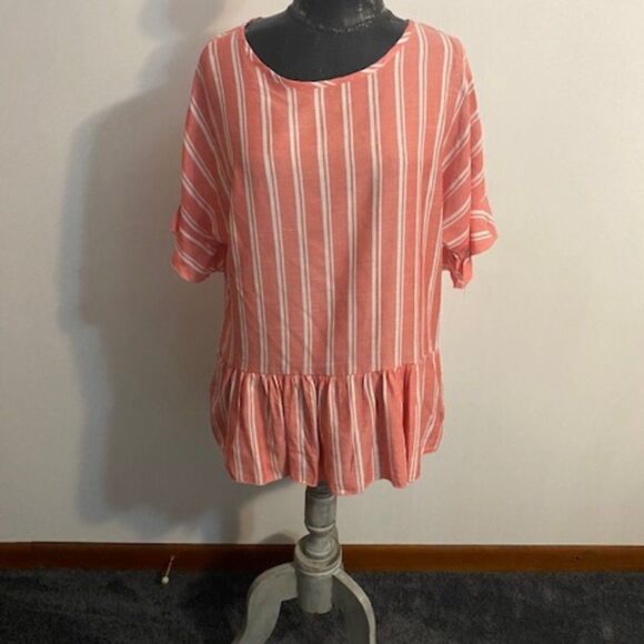 ee;some  Orange/White Stripe peplum top, size L - Picture 1 of 3
